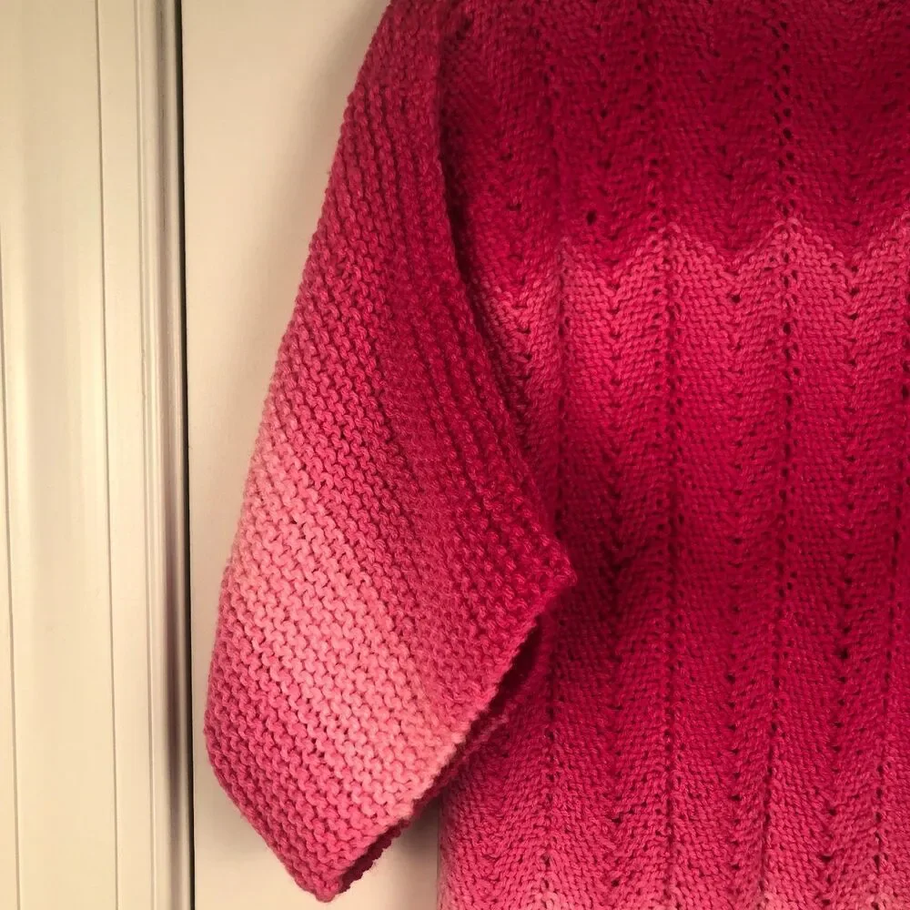 Hand Knitted Womens Sweater Pink Ombre Small Coquette Y2K Cottage Grandma Retro - Picture 4 of 8